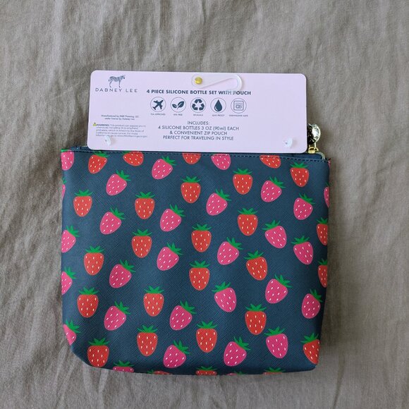 🌸 TSA Approved Clear Strawberry 4 Silicone Bottle Set & Pouch, Pink & Red NWT - Picture 3 of 8